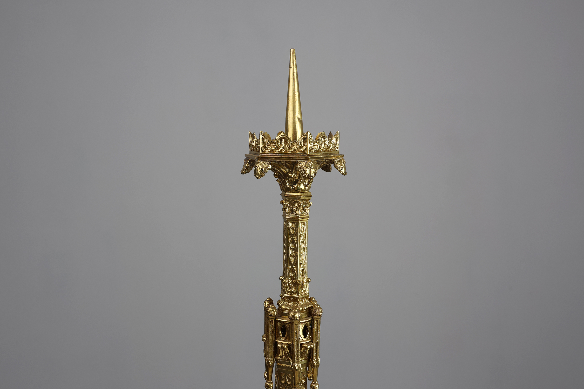 Neo‑Gothic Copper Church Candleholder Stamped “LL A Paris”, France ca. 1880thumbnail